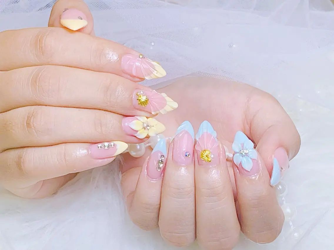 ネイル チークネイル 長さ出し フラッシュネイル フレンチネイル グラデーション ハンドネイル AN NAIL SALONのネイルデザイン