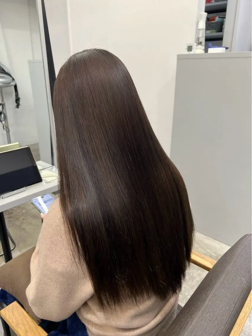 ロング パーマ 縮毛矯正 🍒モテ暖色カラー × うる艶✧ ゆなのヘアスタイル