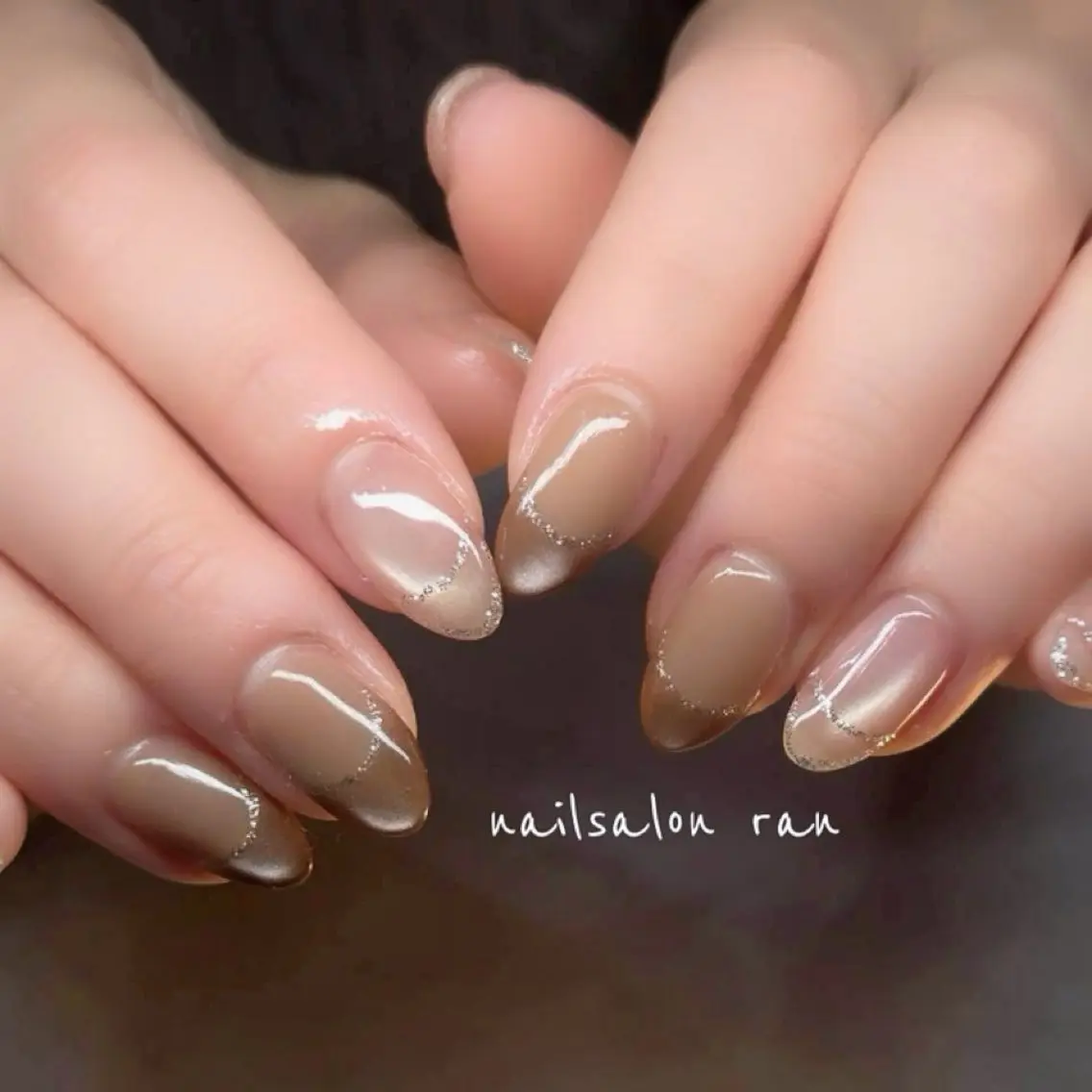 ネイル ブラウン フレンチネイル ハンドネイル ハンドケア nailsalon ranのネイルデザイン
