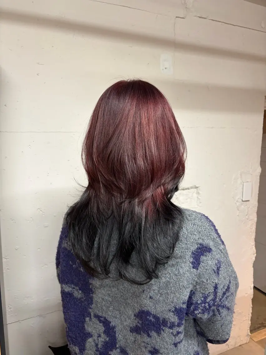ロング カラー 黒髪 レッドカラー ヘアカラー tokute よしかわなお🍒のヘアスタイル