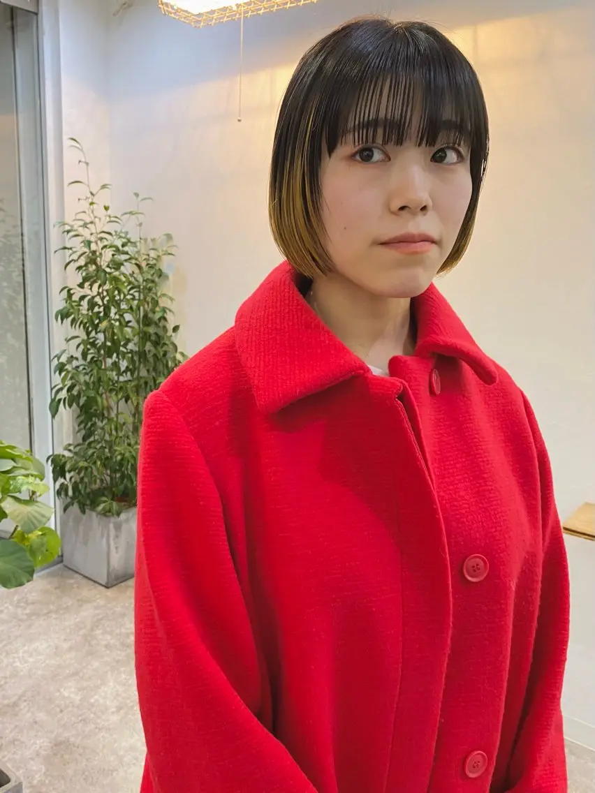 ショート カラー ブリーチ ダブルカラー ボブ カット ヘアカラー トリートメント 森貴裕/ニュアンス パーマ/オリーブのヘアスタイル