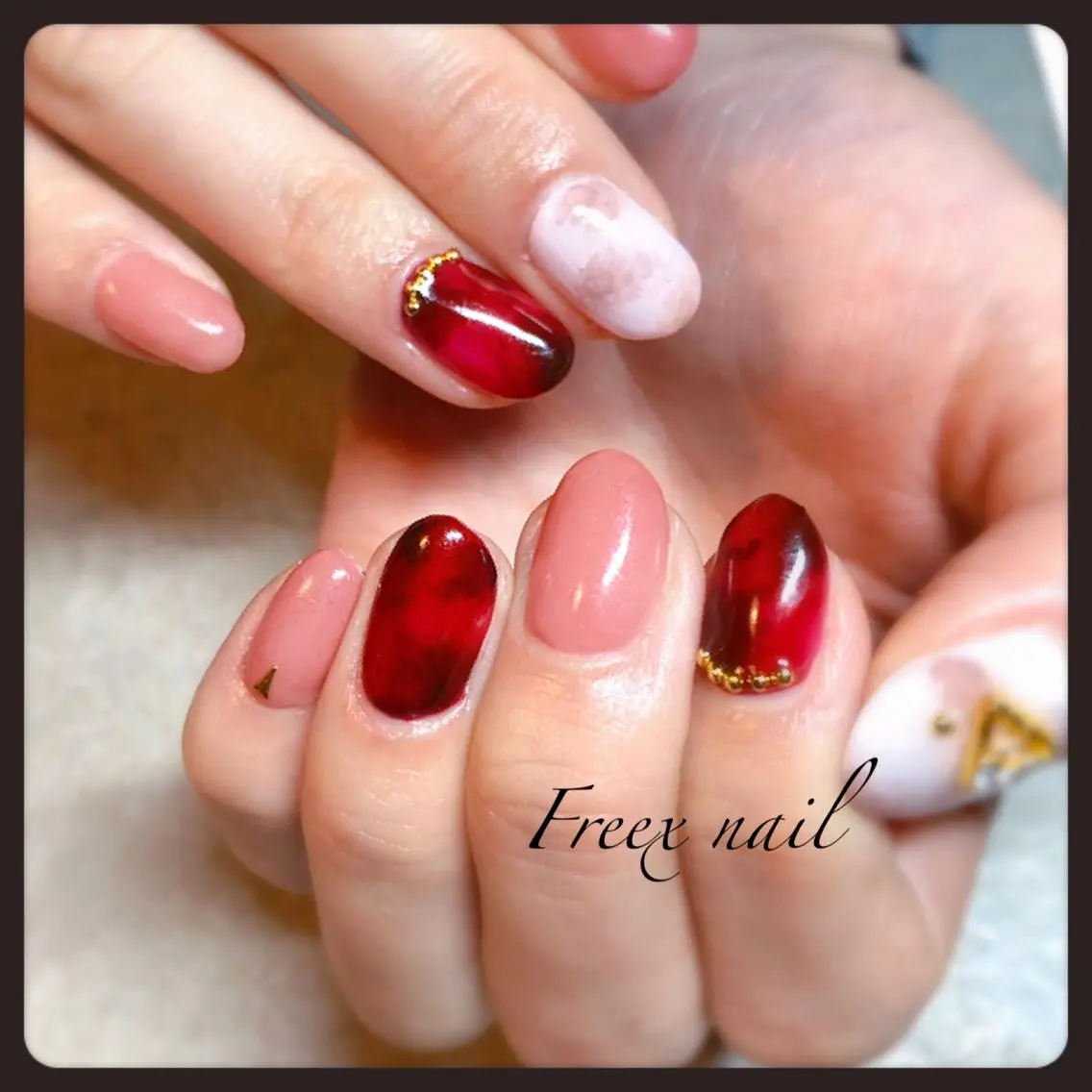 ネイル べっ甲ネイル 赤色 freex nail /ニュアンス/個性派のネイルデザイン