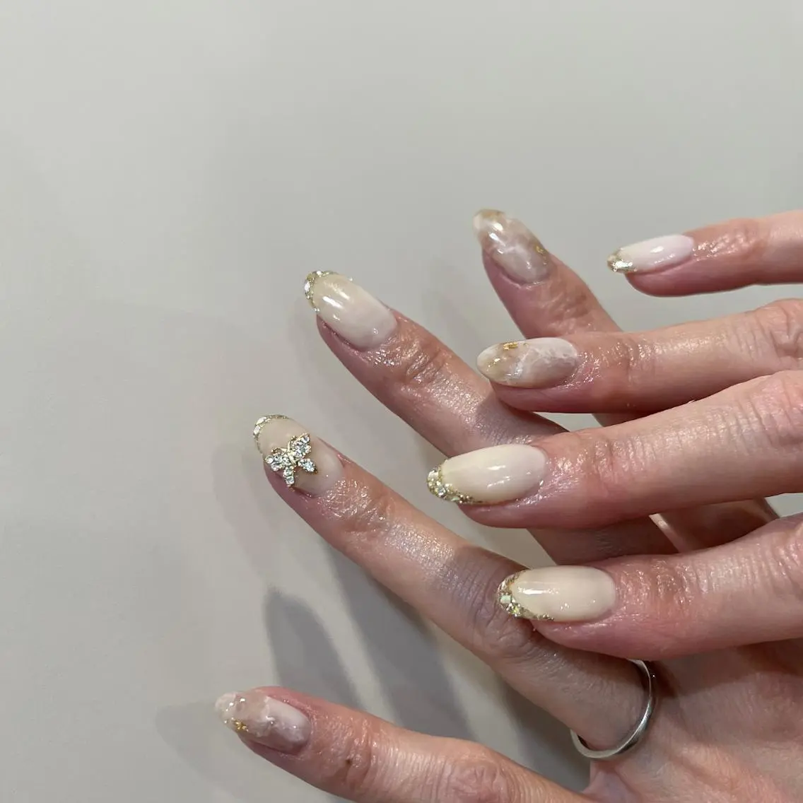 ネイル フレンチネイル ガラスフレンチ 大理石ネイル(マーブル) private salon liu.のネイルデザイン