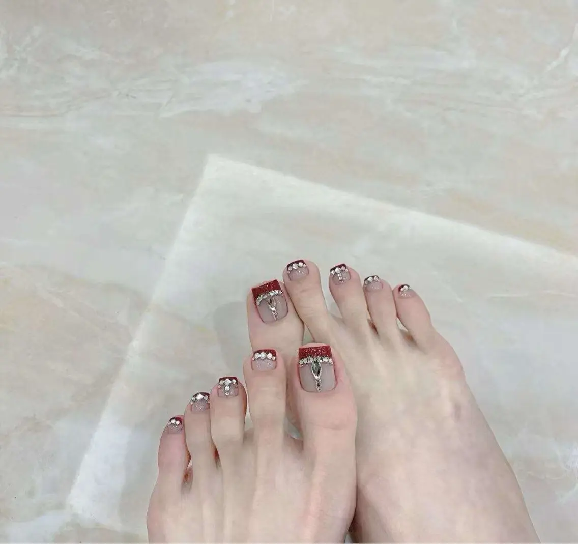 ネイル フラワーネイル フレンチネイル ジェルネイル ガラスフレンチ ハート フットネイル BabyYouMi nailのネイルデザイン