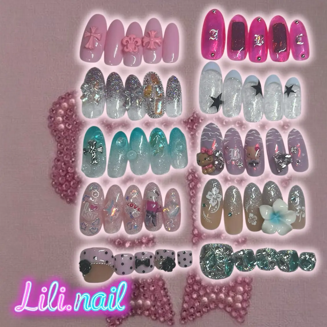 ネイル ハンドネイル フットネイル lili.nail y2k/長さ出しのネイルデザイン
