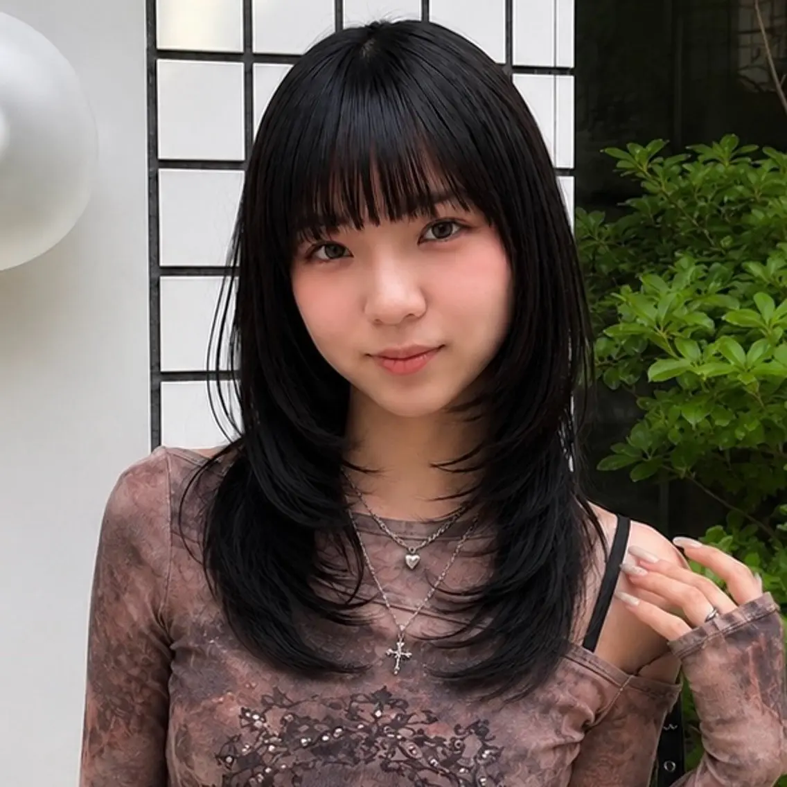 ロング 顔まわりレイヤー 顔周りカット ハッシュカット 韓国風ヘア レイヤーカット カット ヘアカラー トリートメント ハイトーン/レイヤー カット/TAKEのヘアスタイル