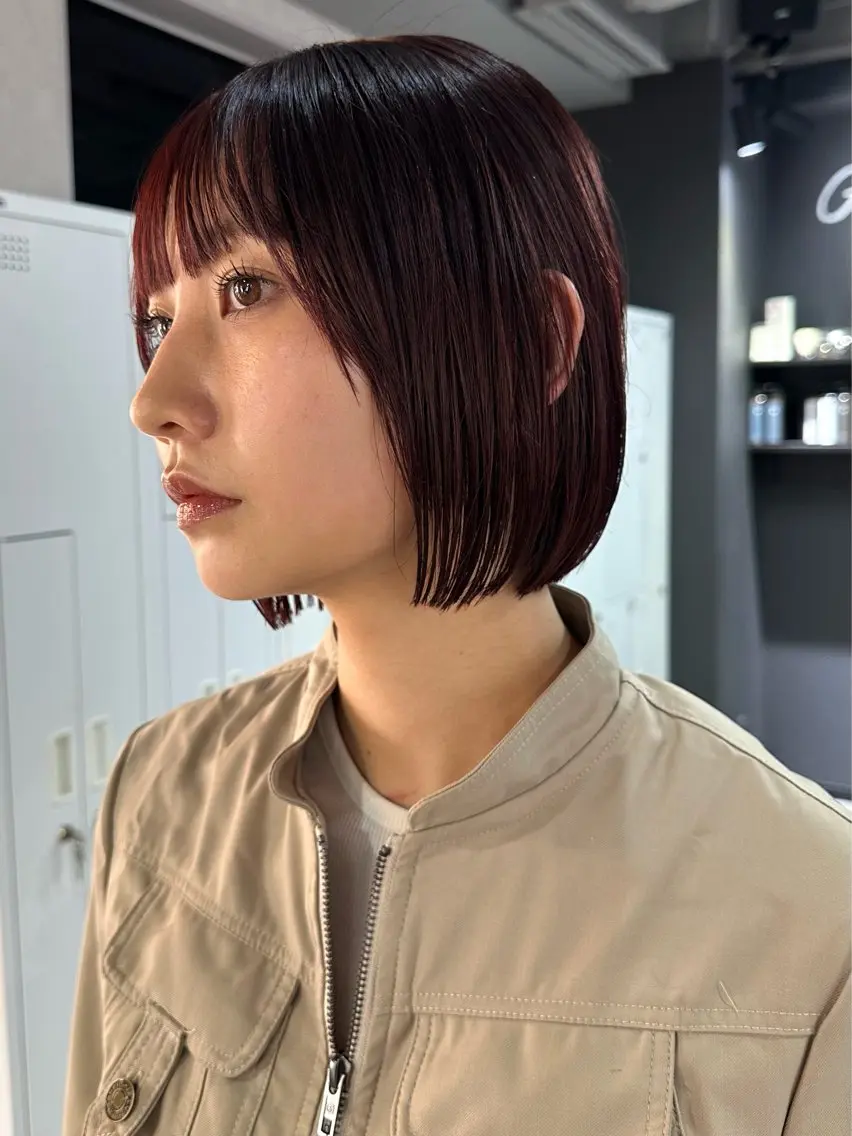 ショート カラー ボブ 髪質改善 縮毛矯正 カット ヘアカラー トリートメント 縮毛矯正×ボブ職人 【圧倒的朝楽ボブ】のヘアスタイル