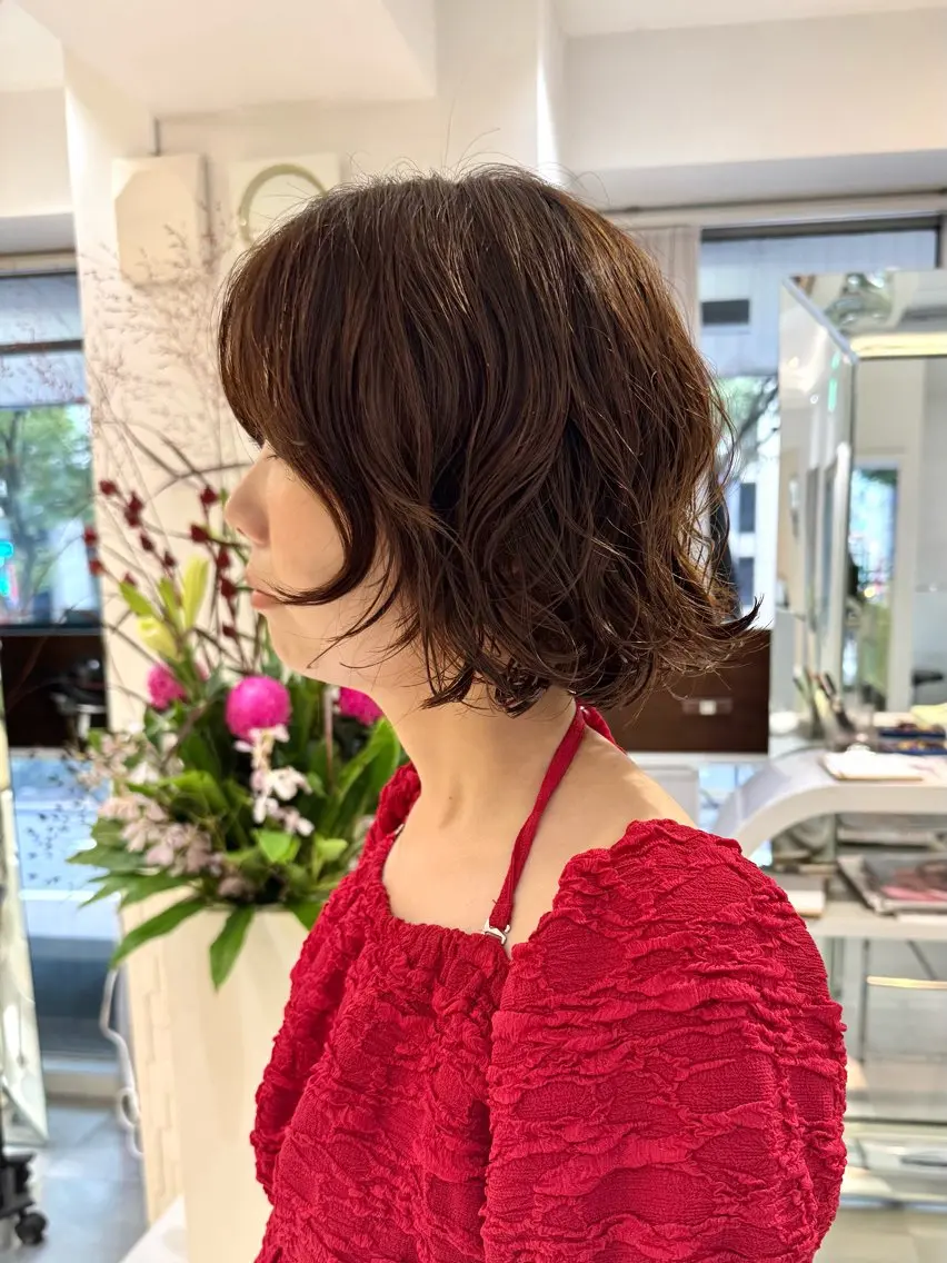 ショート パーマ ボブレイヤー ボブ レイヤーカット カット パーマ トリートメント 似合わせパーマ レイヤー　萩原　龍のヘアスタイル