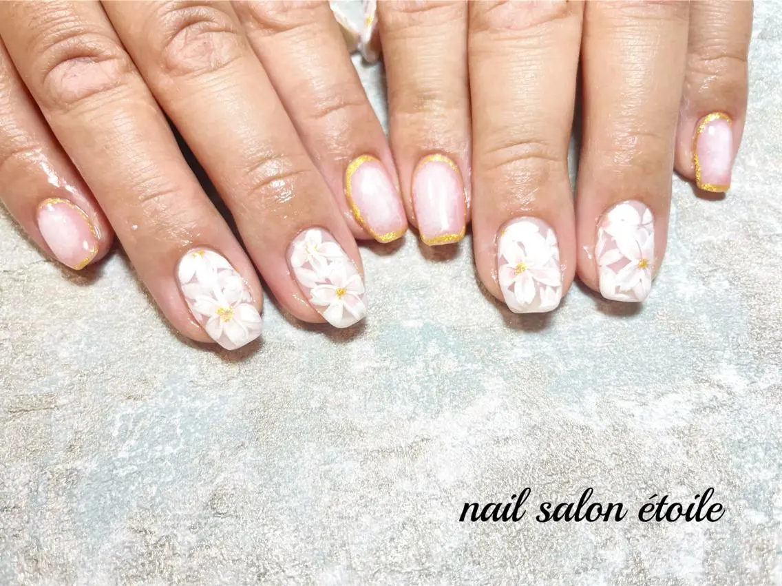 ネイル アートネイル チークネイル 桜ネイル フラワーネイル ジェルネイル ハンドネイル nail salon étoileのネイルデザイン