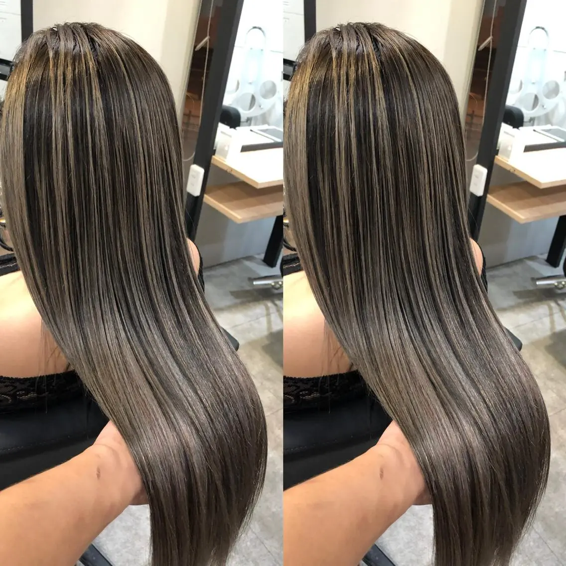 ロング カラー バレイヤージュ ブリーチ ハイトーンカラー エクステ レイヤーカット レイヤー/エクステ alpha下妻のヘアスタイル
