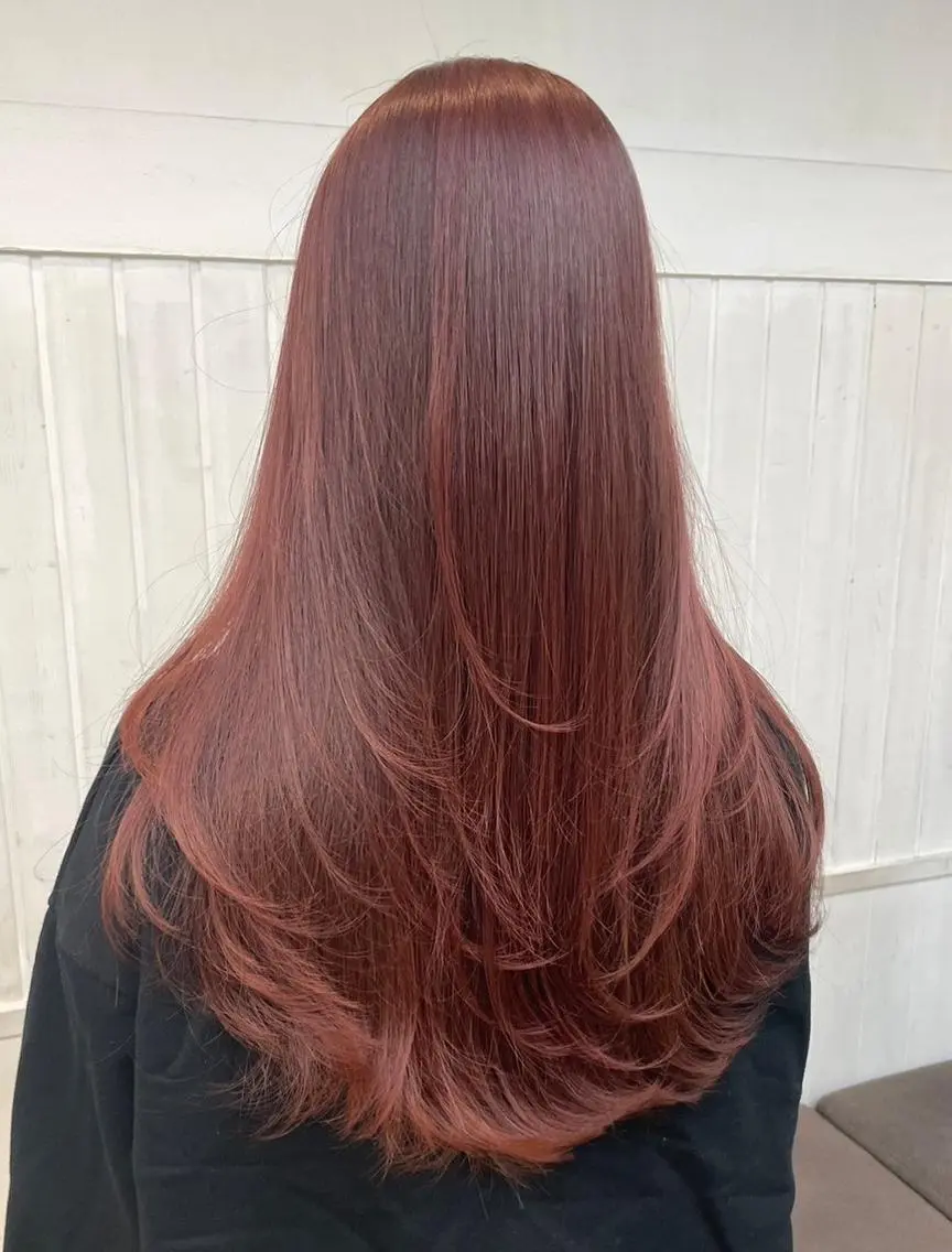 🍎人気上昇中🍎高彩度暖色系カラー+カット+毛髪補強トリートメント 🏷️8500yenの写真