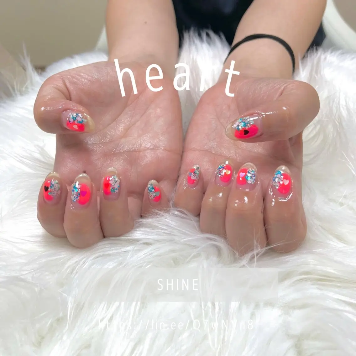 ネイル ハート ピンク SHINE nail salonのネイルデザイン
