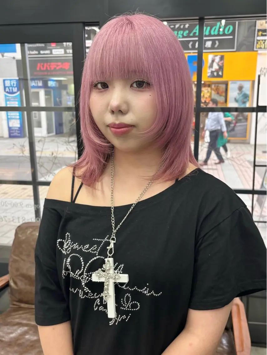 ミディアム カラー ブロンド ピンクカラー ブリーチ透明感カラー 🍀mizuki🍀のヘアスタイル