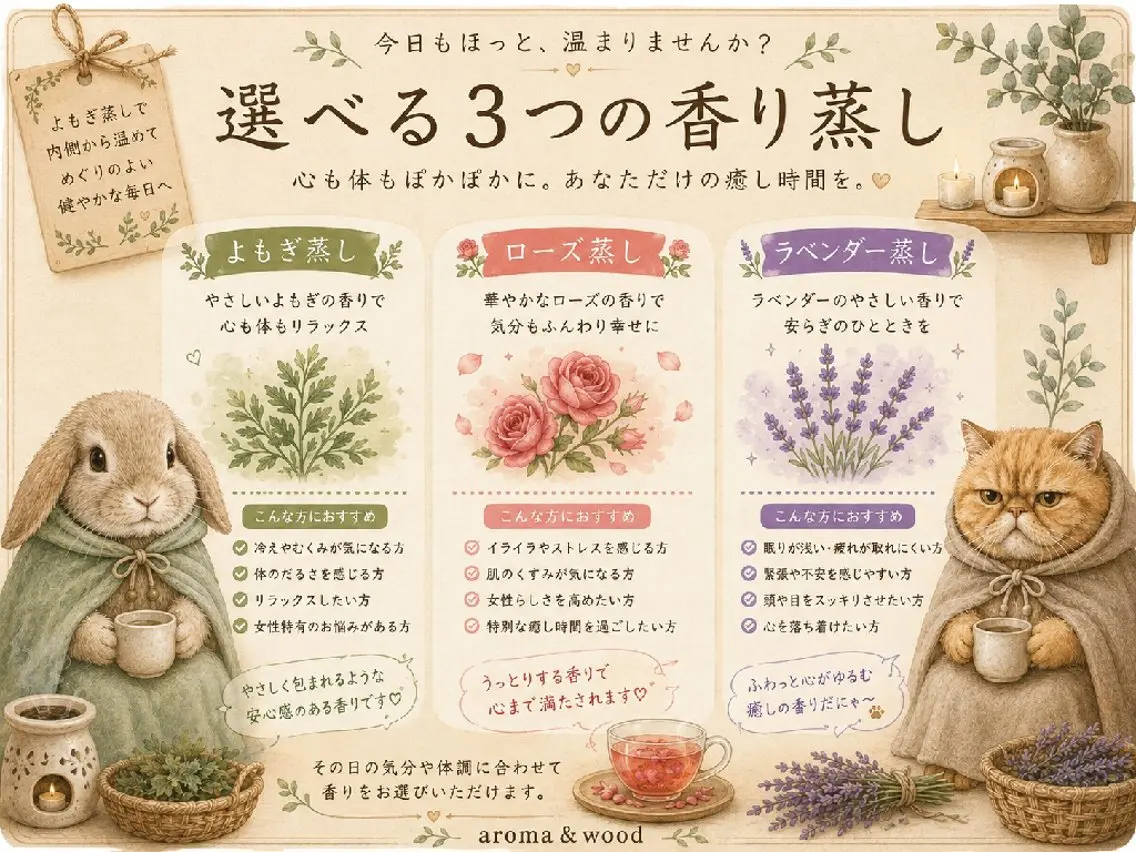 よもぎ&ローズ蒸 aroma&woodのエステ・リラクイメージ