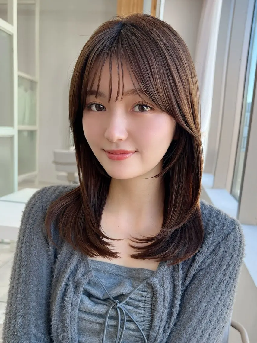 ミディアム カラー ベージュカラー ブラウンカラー グレージュ 韓国風ヘア レイヤーカット カット ヘアカラー トリートメント 山﨑 翼のヘアスタイル