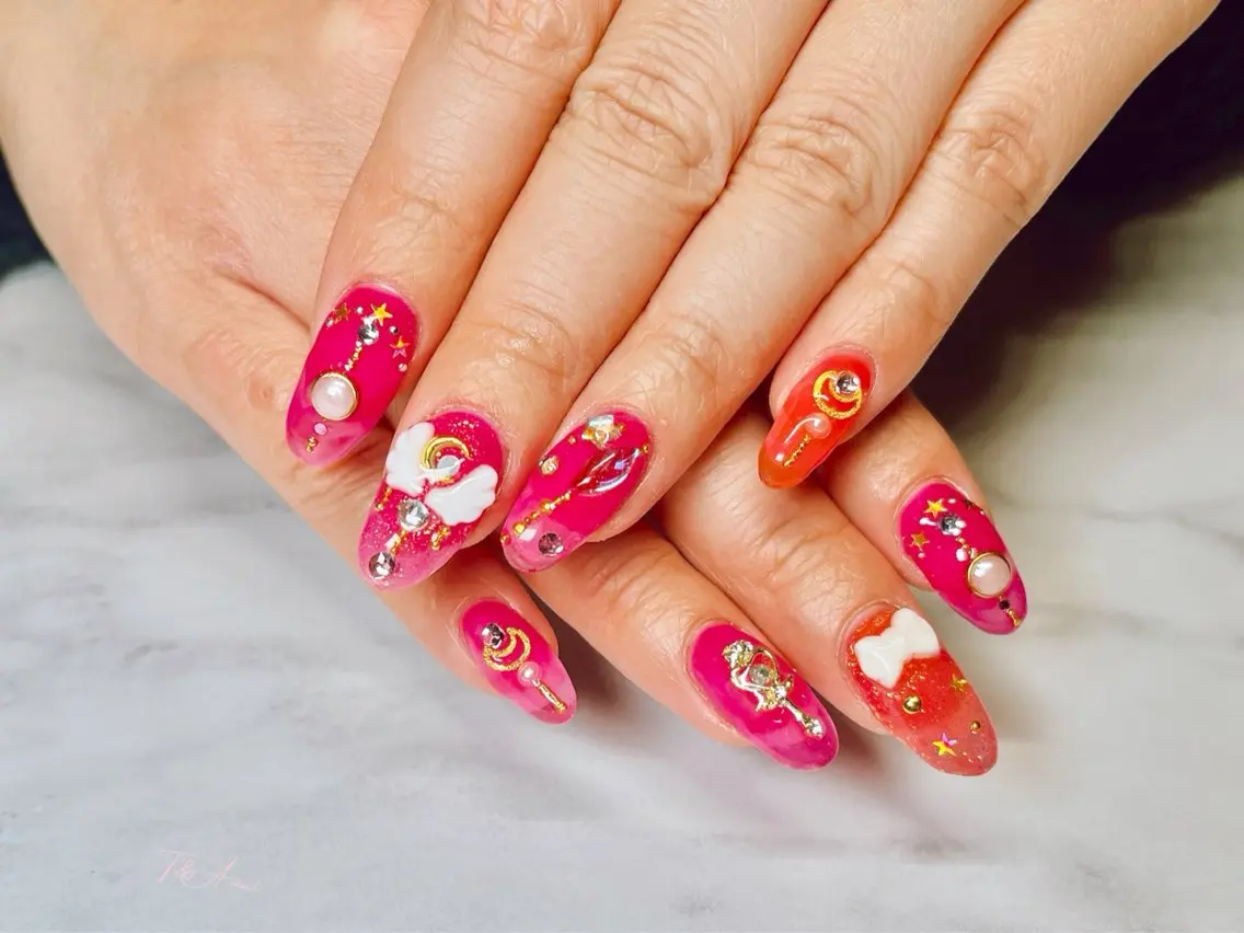 ネイル 長さ出し ジェルネイル キラキラネイル ピンク スカルプネイル T&A nailのネイルデザイン