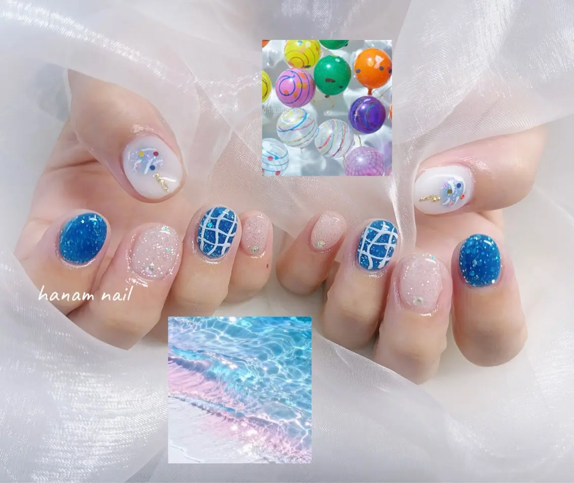 ネイル ハンドネイル hanam nail 🌿🩵ハナムネイルのネイルデザイン