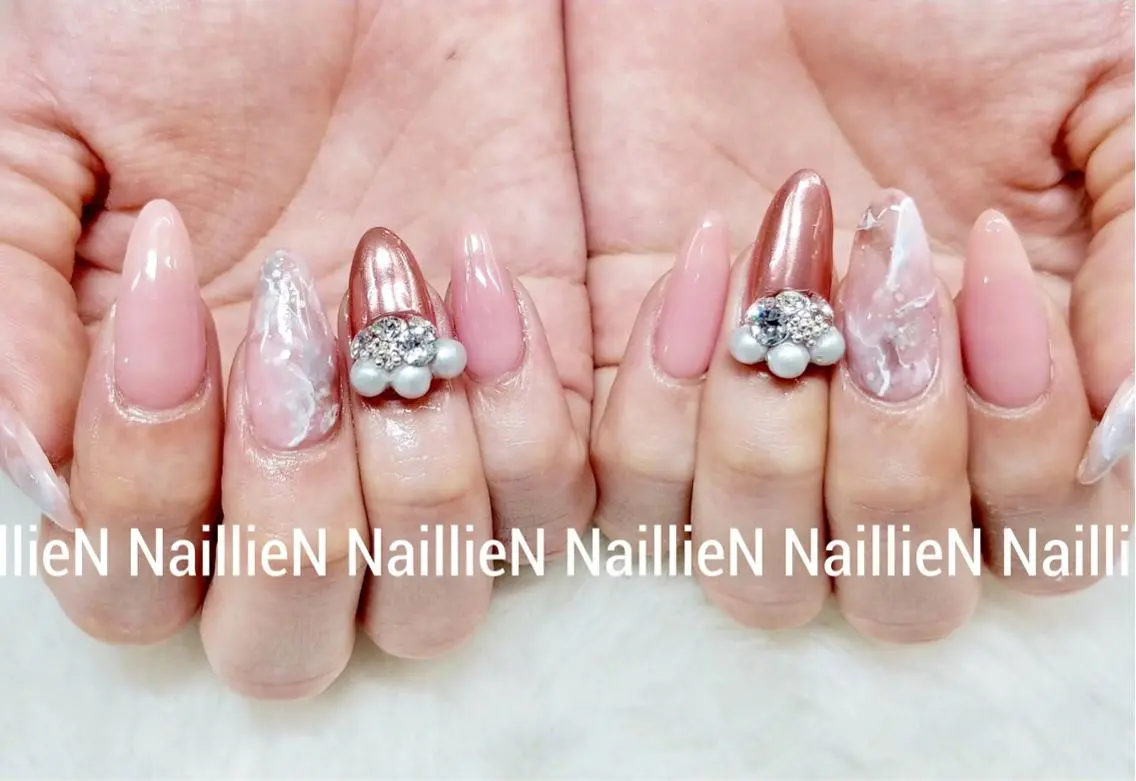ネイル 大理石ネイル(マーブル) ピンク Nail lieNのネイルデザイン