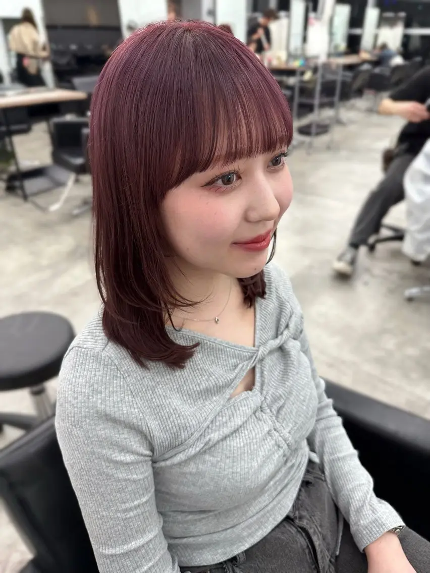 ミディアム カラー ダブルカラー ラベンダーカラー ピンクカラー ピンクラベンダー レイヤーカット 盛れる顔周り /透明感/かりん🎀のヘアスタイル