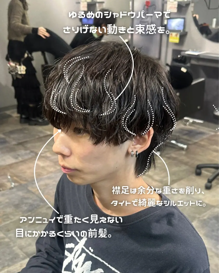 ミディアム パーマ メンズ マエダルイ🌐 レイヤースタイルのヘアスタイル