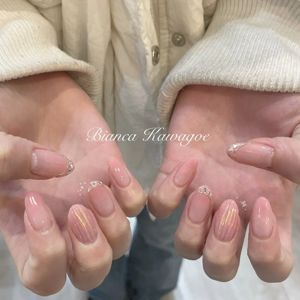 ネイル フレンチネイル ミラーネイル ピンク 黄色 ハンドネイル Bianca川越店 kageyamaの眉毛・アイブロウイメージ