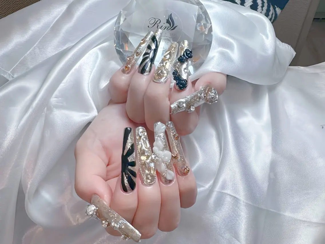 ネイル アートネイル 成人式 ロングネイル ニュアンスネイル スカルプネイル ハンドネイル Rin Nail 新大久保店のネイルデザイン