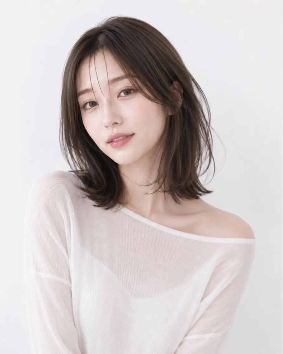 ミディアム カラー ベージュカラー 透明感カラー オリーブベージュ 萱森 美空のヘアスタイル