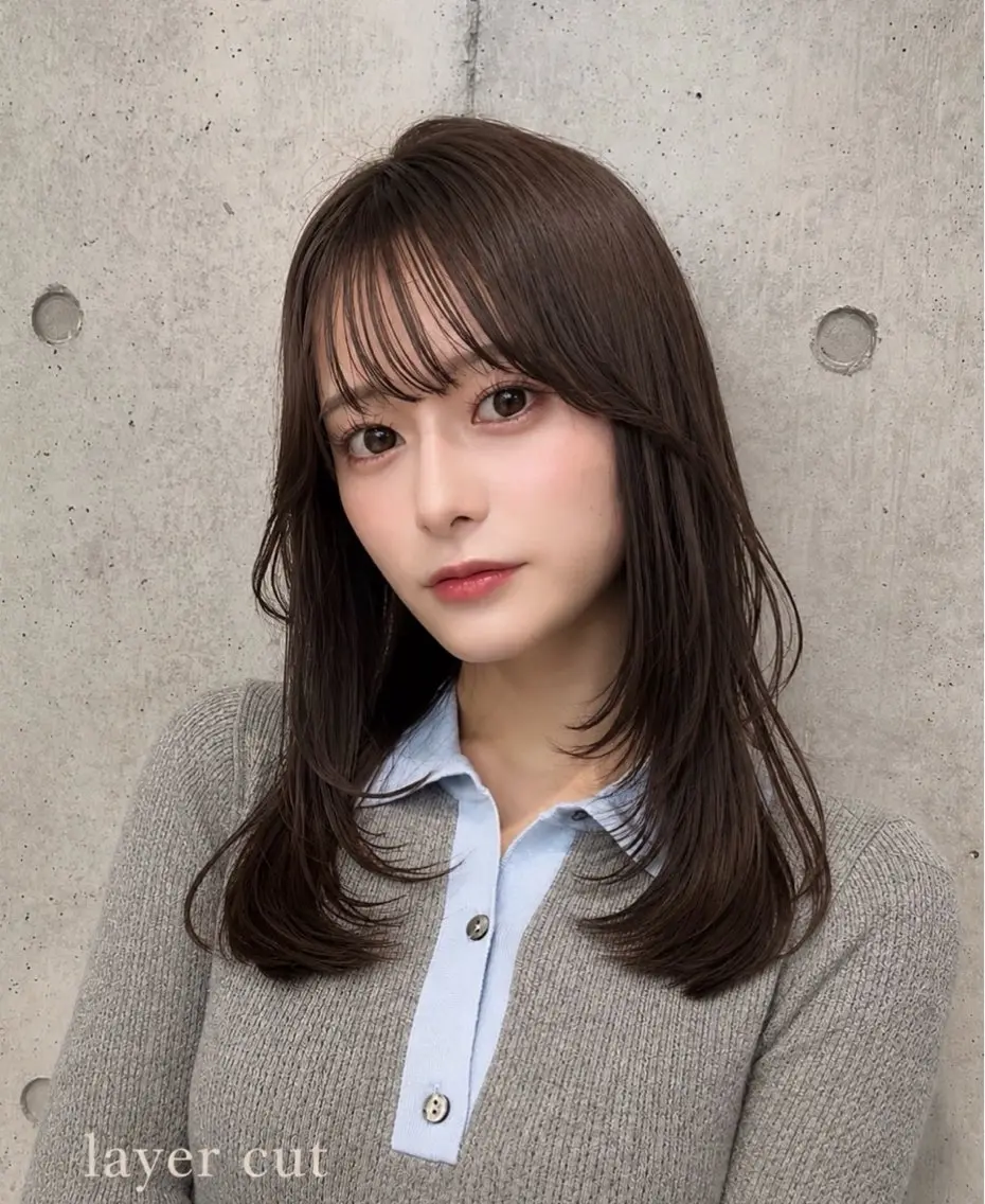 セミロング カラー ヘアアレンジ グレージュ くびれヘア 顔まわりレイヤー ハッシュカット 韓国風ヘア カット ヘアカラー トリートメント 🌫️大人韓国ヘア 🌫️naoyaのヘアスタイル