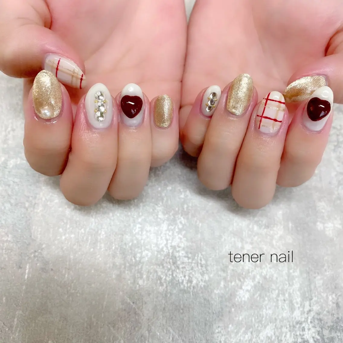 ネイル ハート ぷっくりネイル ハンドネイル テネルネイル tener nailのネイルデザイン