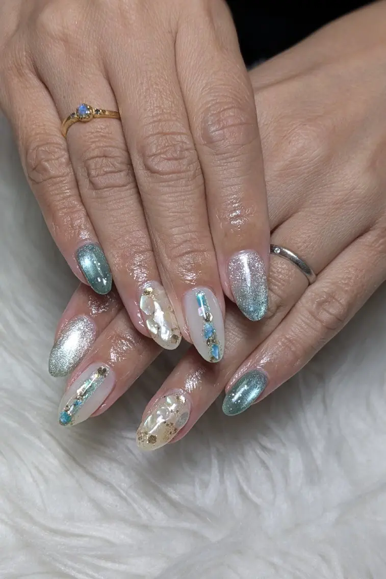 ネイル ブルー マグネットネイル 夏ネイル ハンドネイル m&pPrivate nailsalonのネイルデザイン