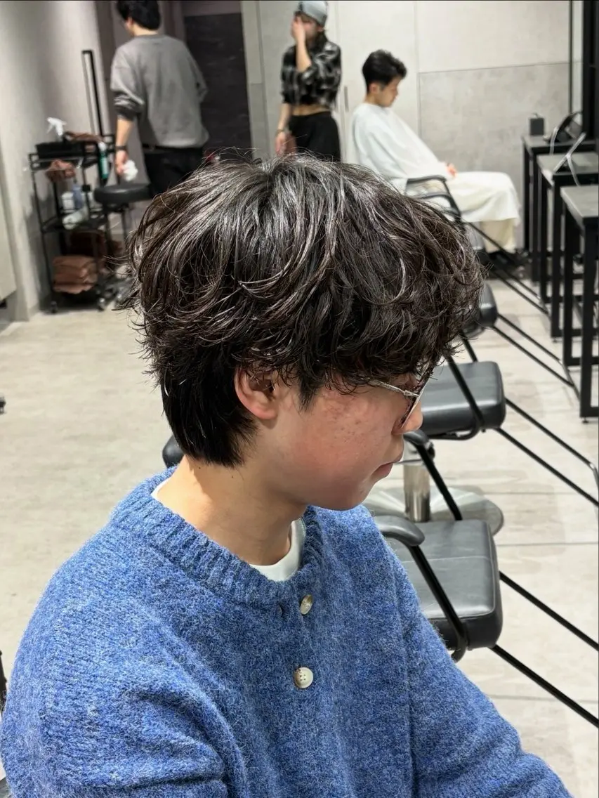 ショート パーマ メンズ カット パーマ 【シャドウパーマ センターパート】義心のヘアスタイル