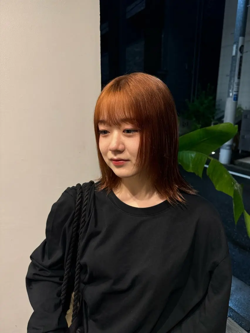 ミディアム カラー ブリーチ ブラウンカラー オレンジ オレンジブラウン カットモデル募集 suzUkaのヘアスタイル
