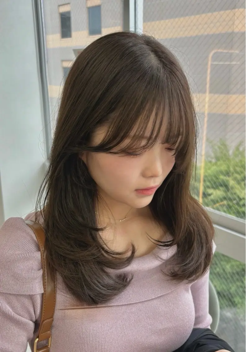 ロング カラー ブリーチ ヨシンモリ 韓国風ヘア レイヤーカット 縮毛矯正 ヘアカラー 髪質改善/レイヤー カット福澤　和嗣のヘアスタイル