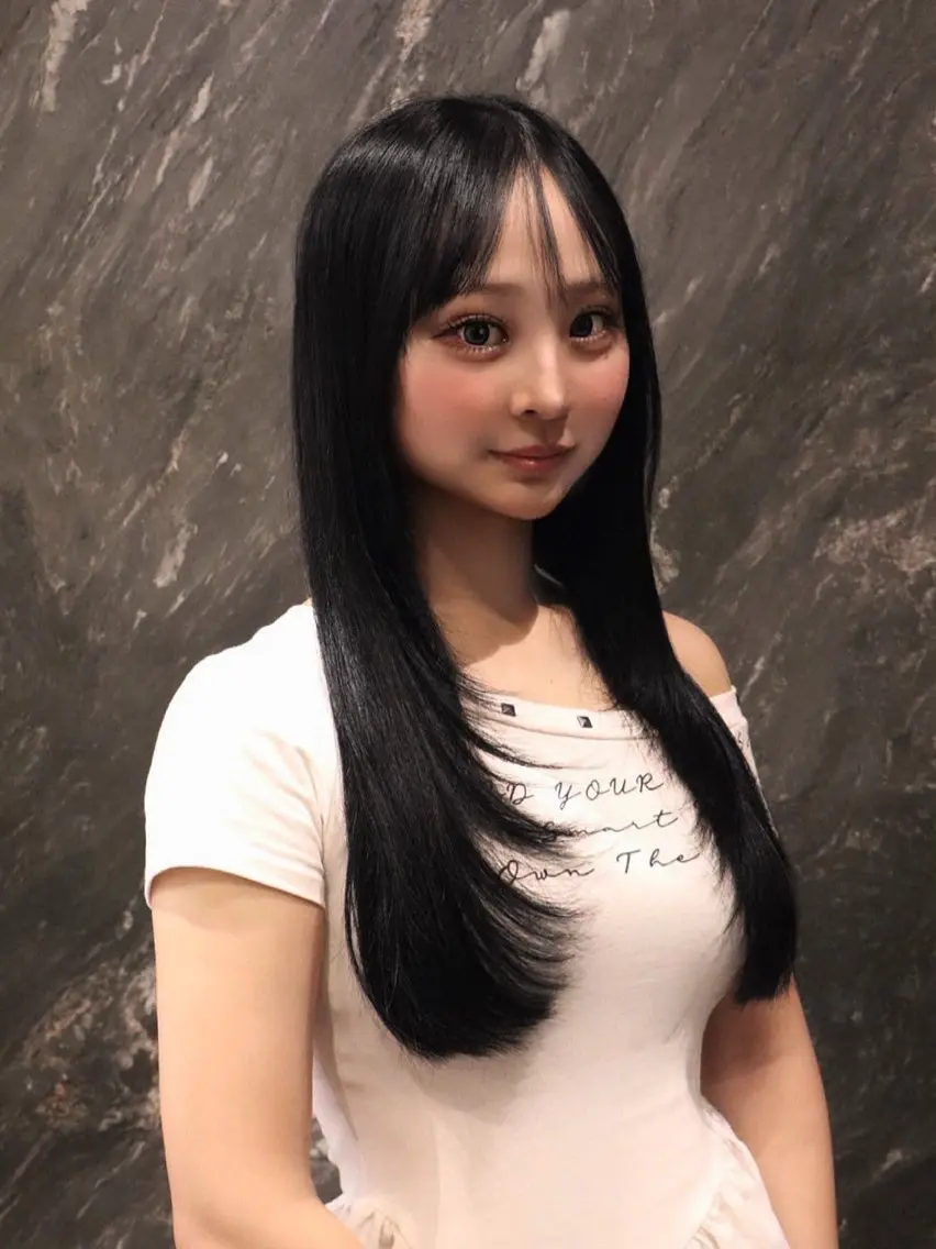 セミロング カラー 黒髪 韓国風ヘア レイヤーカット カット ヘアカラー トリートメント レイヤー/ブリーチ iwamiya岩見谷のヘアスタイル