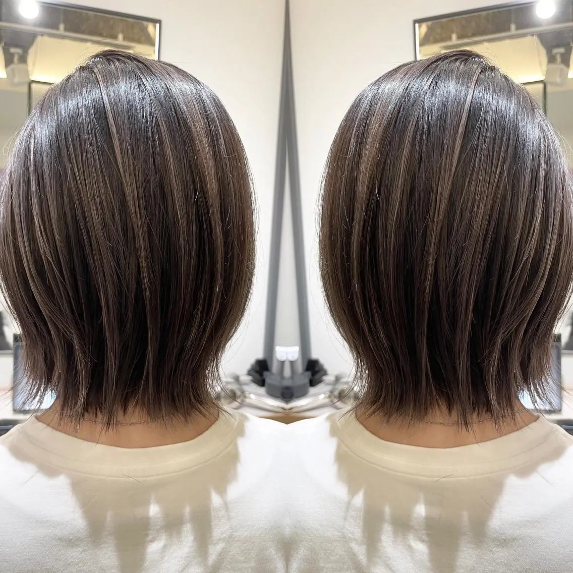ミディアム ハイライト カット ヘアカラー ハイライトバレイヤー ジュ&縮毛矯正✨櫻野のヘアスタイル