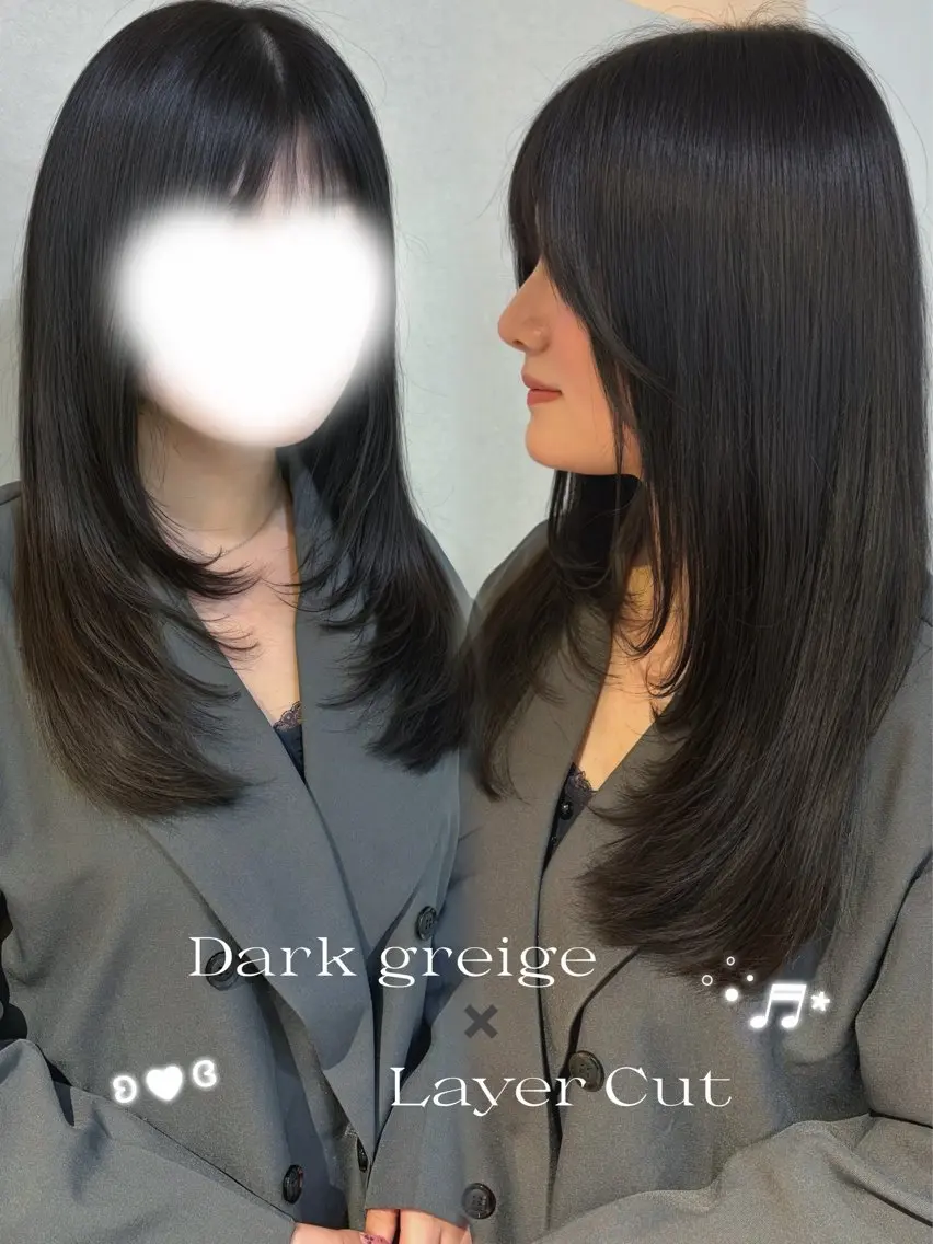 ミディアム カラー 透明感カラー ダークグレー ダークグレージュ グレージュ レイヤーカット カット ヘアカラー バッサリカット募集中 星川まお𝜗𝜚のヘアスタイル