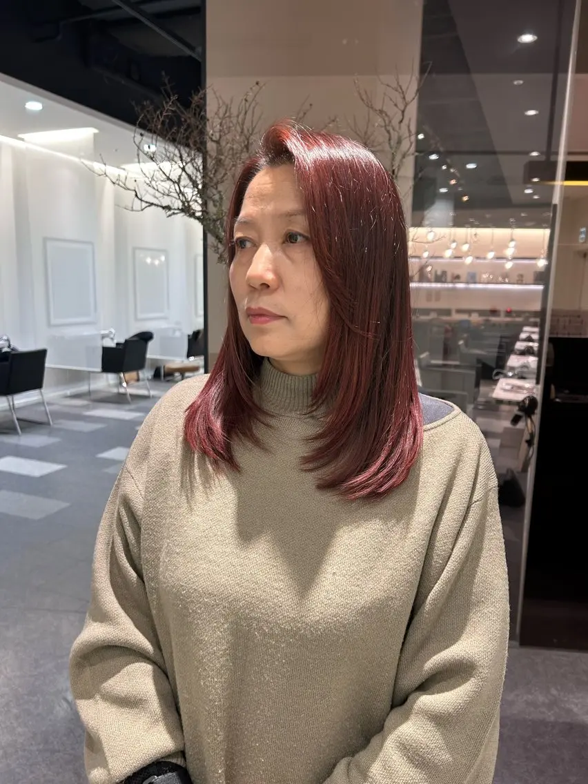 ミディアム カラー ヘアカラー トリートメント 中原 優美のヘアスタイル