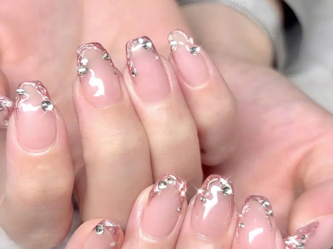 ネイル フレンチネイル ミラーネイル ニュアンスネイル ピンク ハンドネイル macoto ネイル/渋谷のネイルデザイン