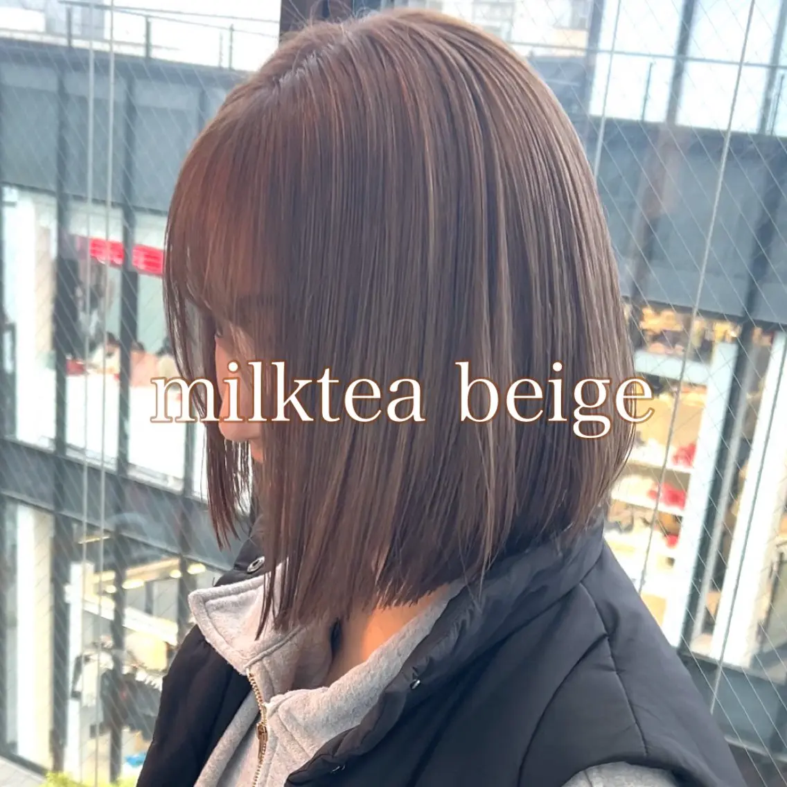 ミディアム カラー ベージュカラー ミルクティーベージュ カット ヘアカラー トリートメント ボブ/くびれボブ/ 髪質改善/Ru-kaのヘアスタイル