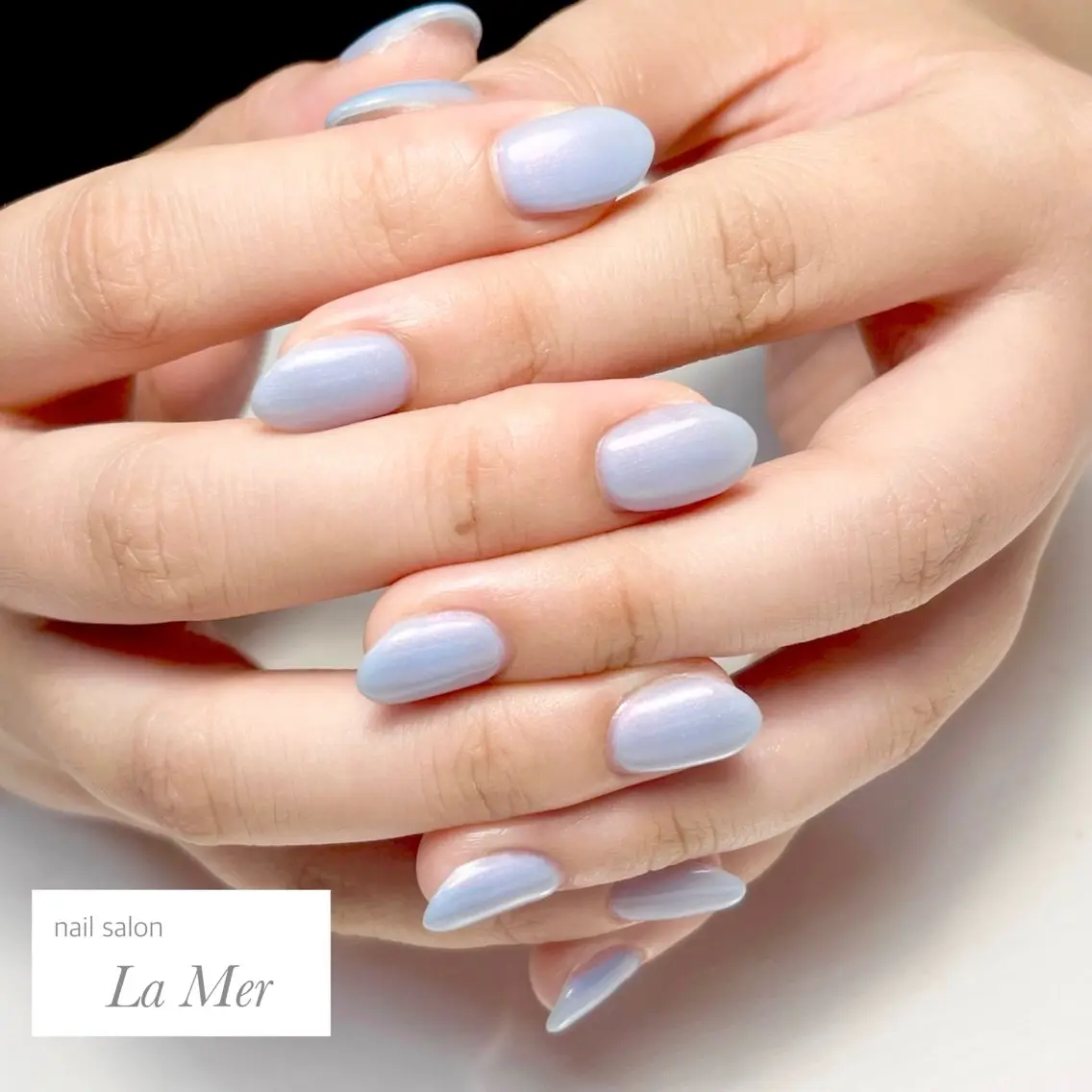 ネイル オーロラネイル ブルー ジェルネイル オフィスネイル ワンカラーネイル ハンドネイル nailsalon La Merのネイルデザイン