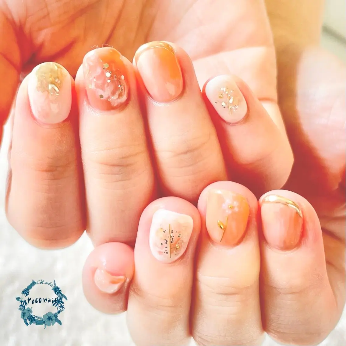 ネイル フラワーネイル ニュアンスネイル ハンドネイル roconail ヒロコのネイルデザイン