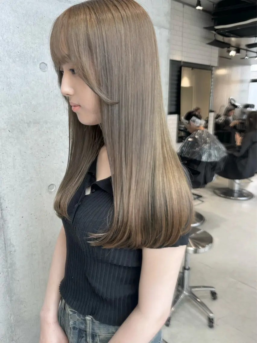 セミロング カラー パーマ ヘアアレンジ 透明感/オリーブ/ グレージュ/YUKAのヘアスタイル