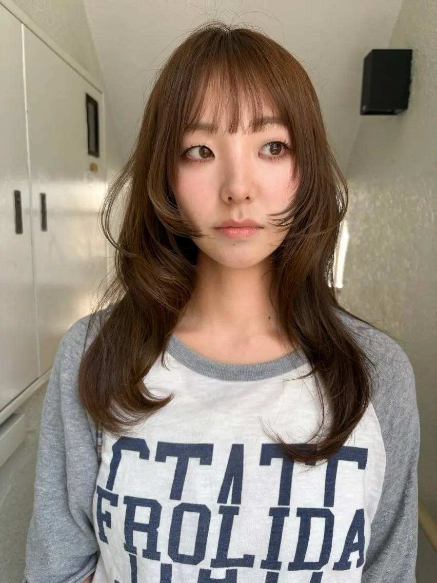 ロング カラー カット ヘアカラー レイヤーカット🍏 オリーブ/ののかのヘアスタイル