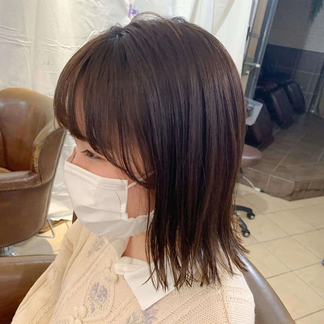 ミディアム 小顔カット 切りっぱなしボブ ソノキユウカのヘアスタイル