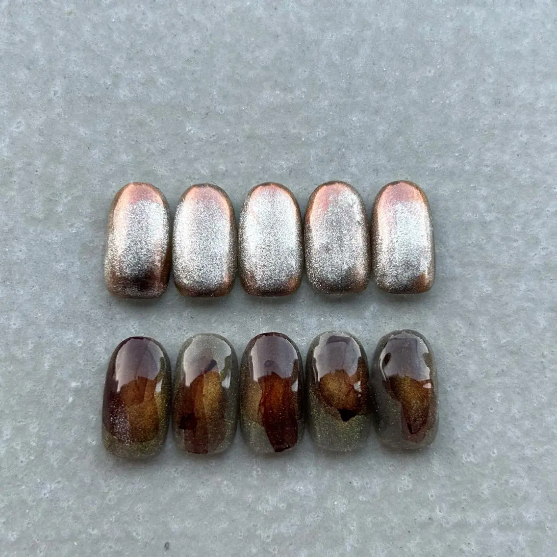 ネイル ブラウン カジュアル 氷ネイル・うるうるネイル キラキラネイル マグネットネイル ハンドネイル ハンドケア lylynail YUUKAのネイルデザイン