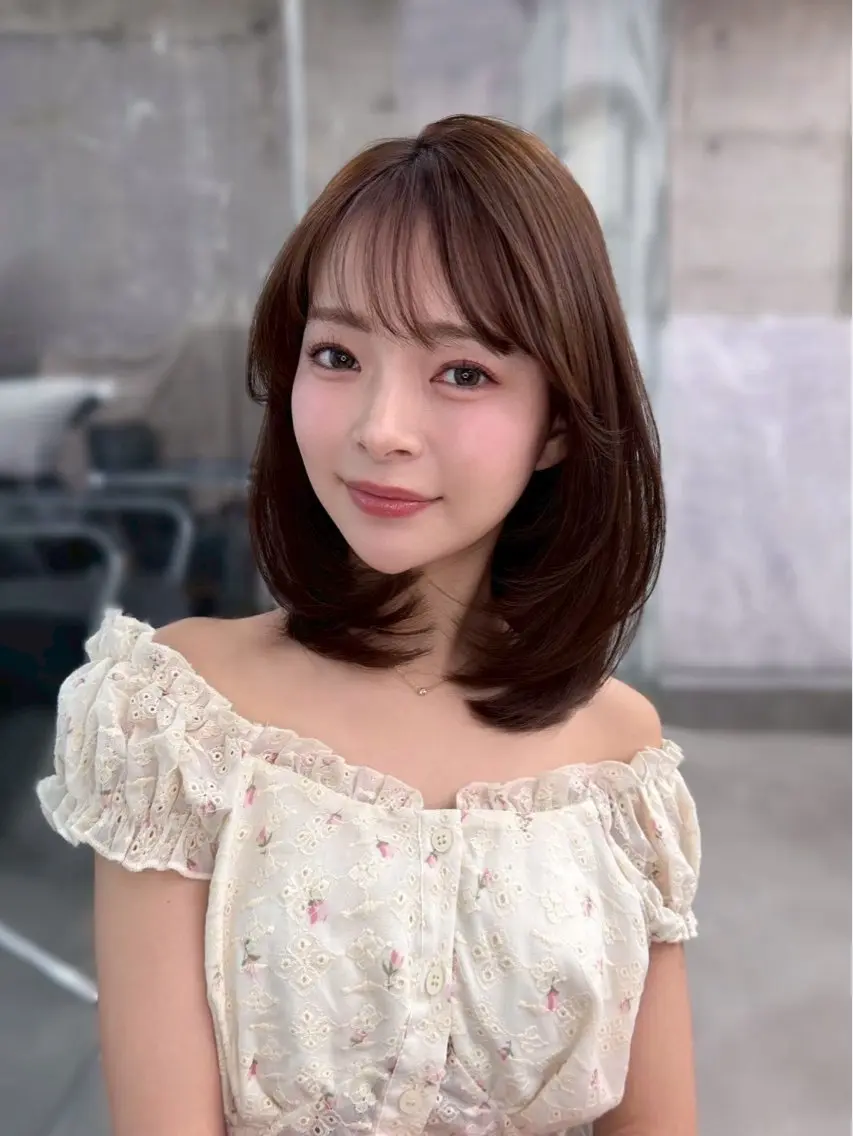 ミディアム カット 縮毛矯正 【顔まわりレイヤー/ 髪質改善/今崎太河】のヘアスタイル