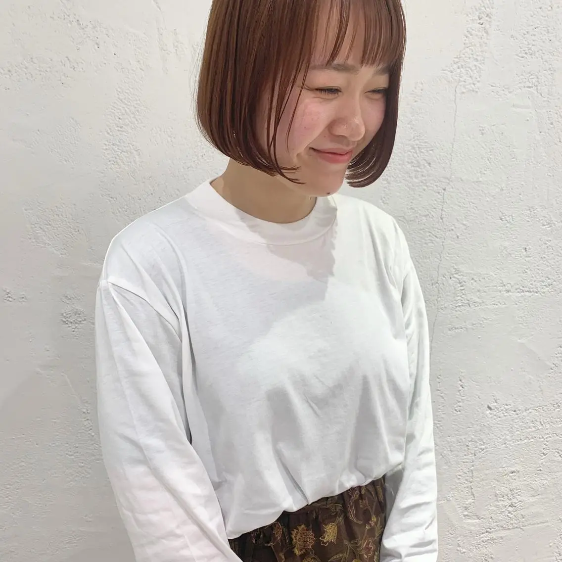 ミディアム カラー ヘアアレンジ オレンジ ボブ 🫧透明感カラー/ ボブ/小笠原汐海🪽のヘアスタイル