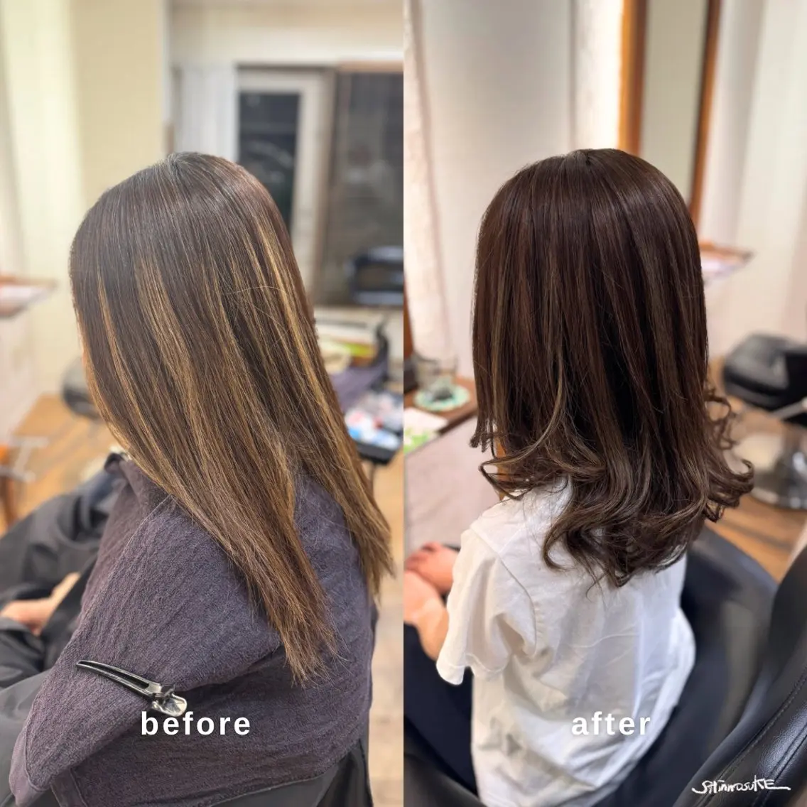 ロング カラー ハイライトカラー ハイライト ヘアカラー トリートメント ヘアセット しんのすけ /モデルさん募集中のヘアスタイル