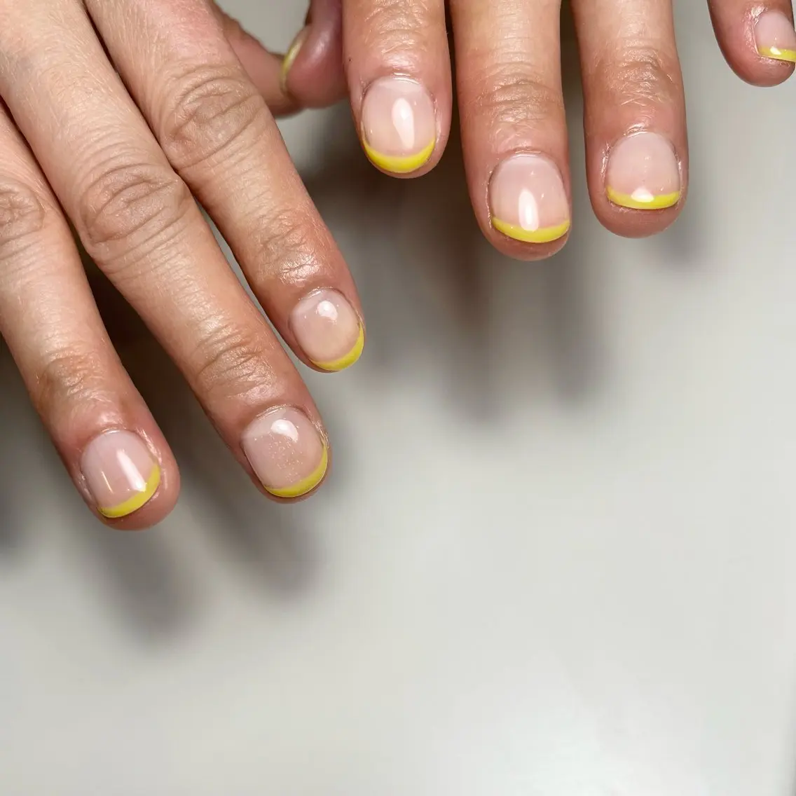ネイル クリアネイル フレンチネイル グリーン 春ネイル 黄色 ハンドネイル ballie／小野原 なつみのネイルデザイン