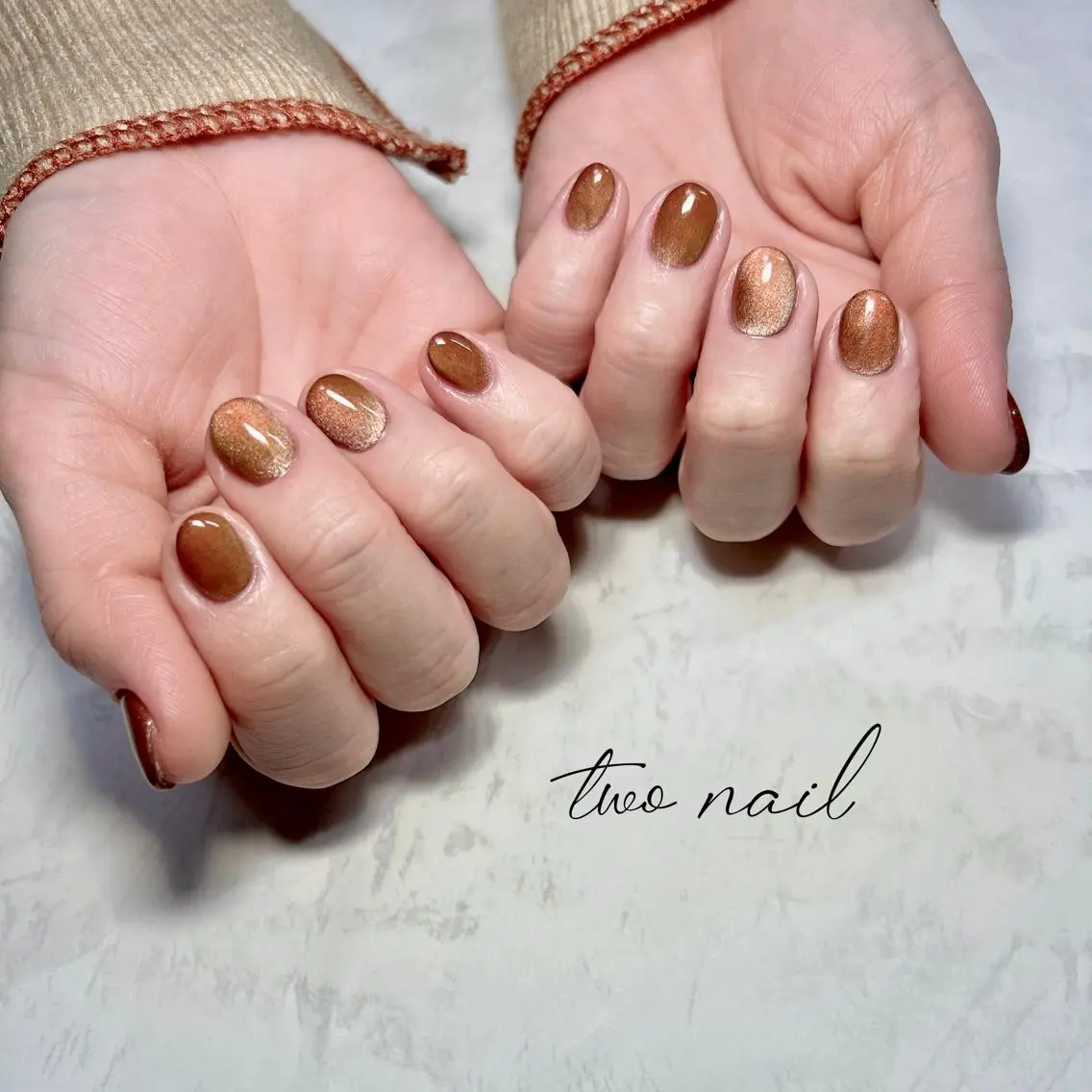 ネイル アートネイル ブラウン フットネイル ハート マグネットネイル two nailのネイルデザイン